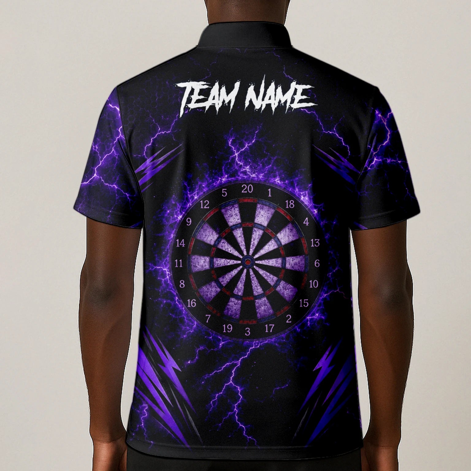 Personalised Black & Purple Lightning Skeleton Hand Darts Shirt For Men H822