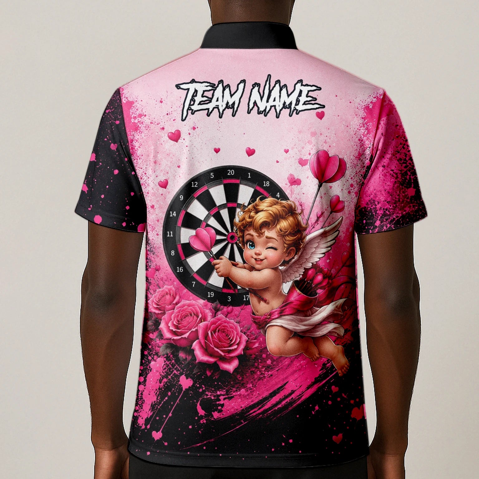 Personalised Pink & Black Cupid Dartboard Darts Shirt For Men I643