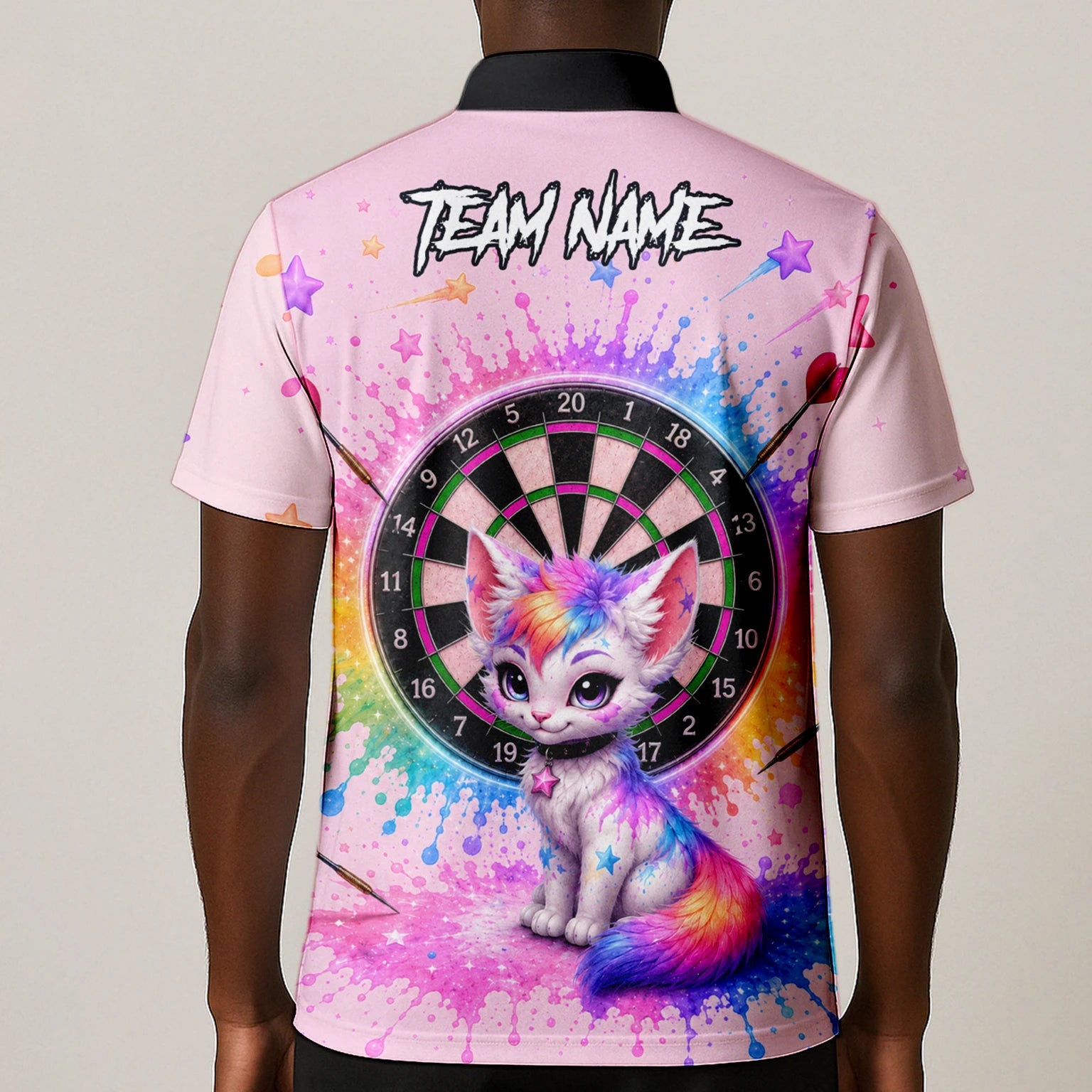 Personalised Pink Rainbow Kitten Dartboard Darts Shirt For Men X398
