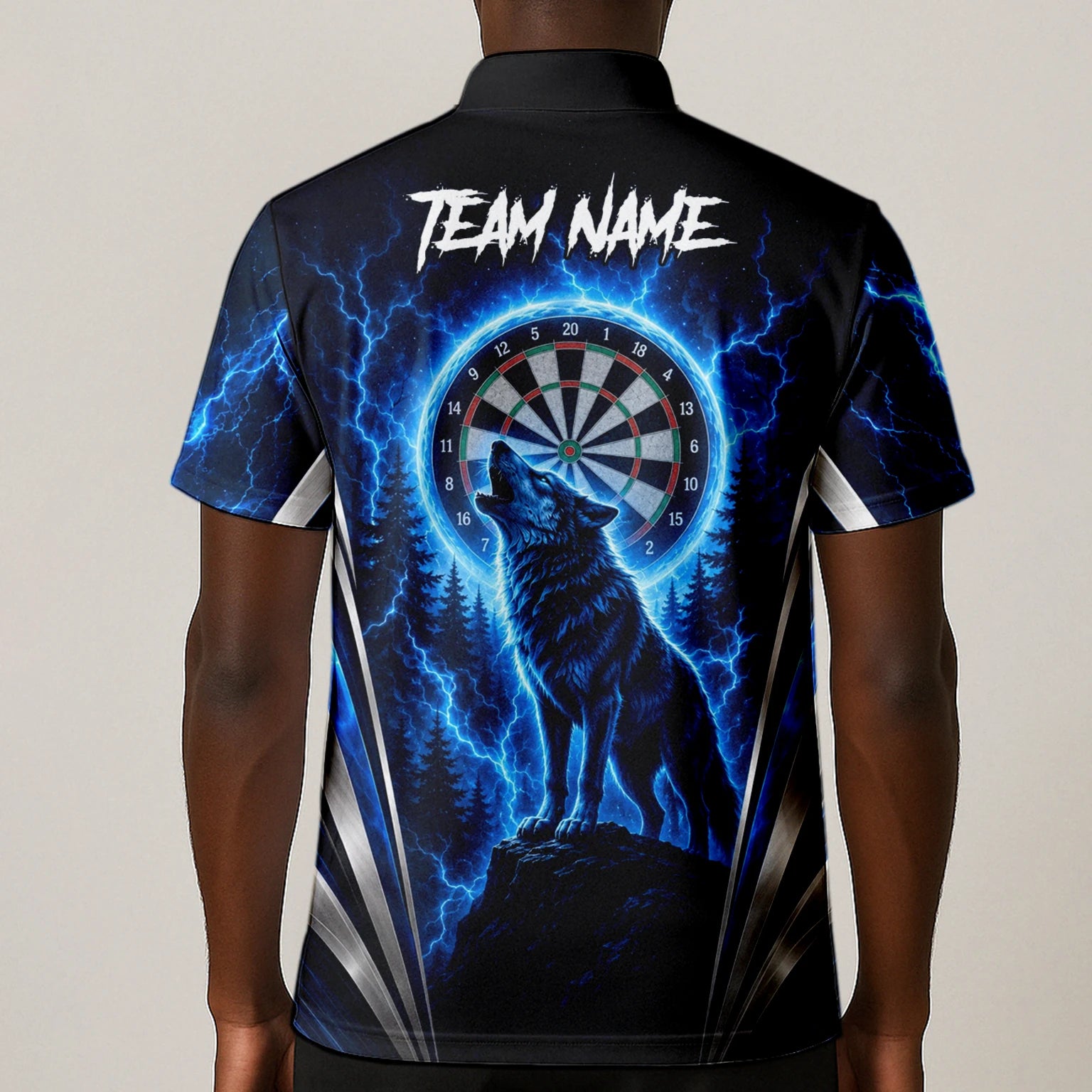 Personalised Black & Blue Wolf Lightning Darts Shirt For Men X929
