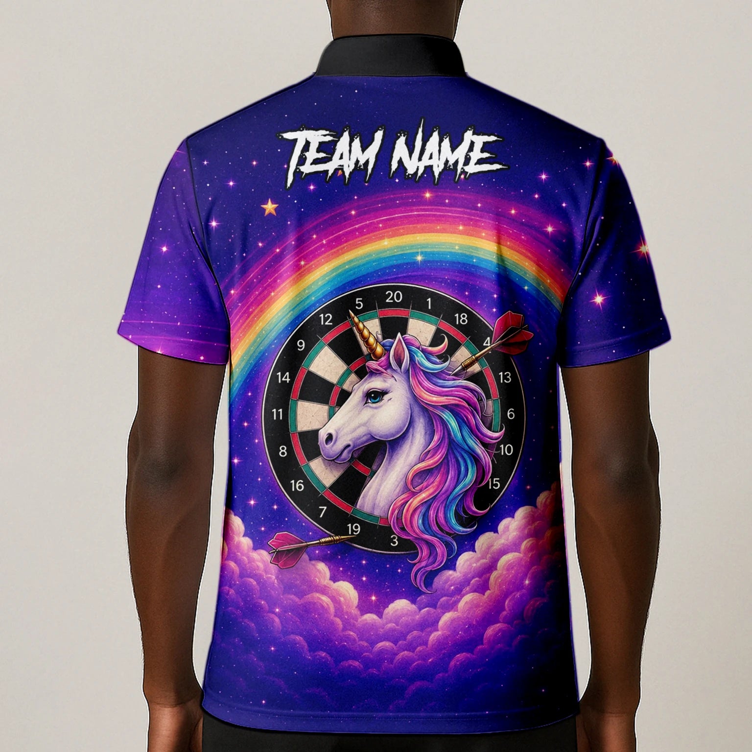 Personalised Rainbow Unicorn Darts Polo Shirt For Men V221