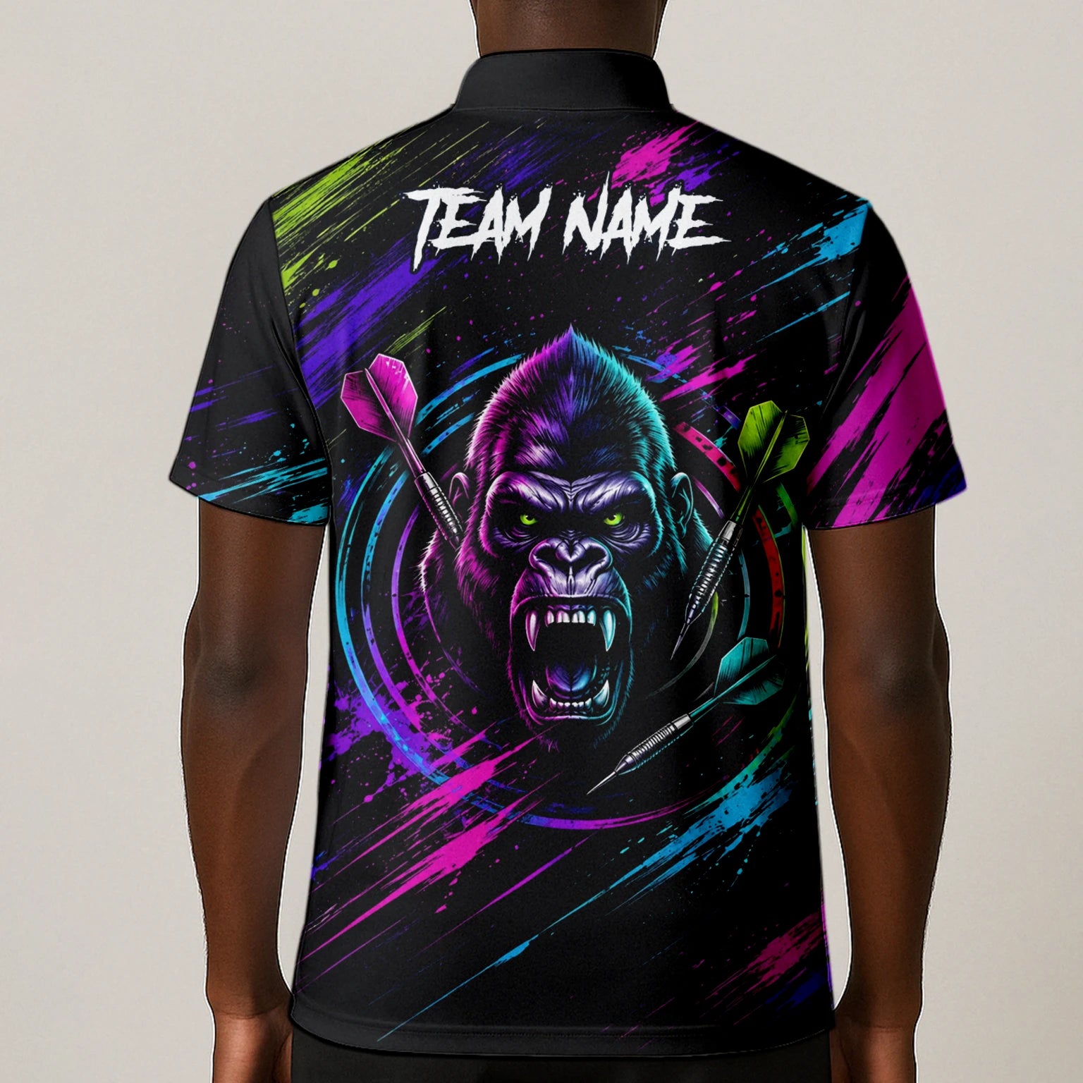 Personalised Black Pink & Purple Gorilla Darts Shirt For Men U874