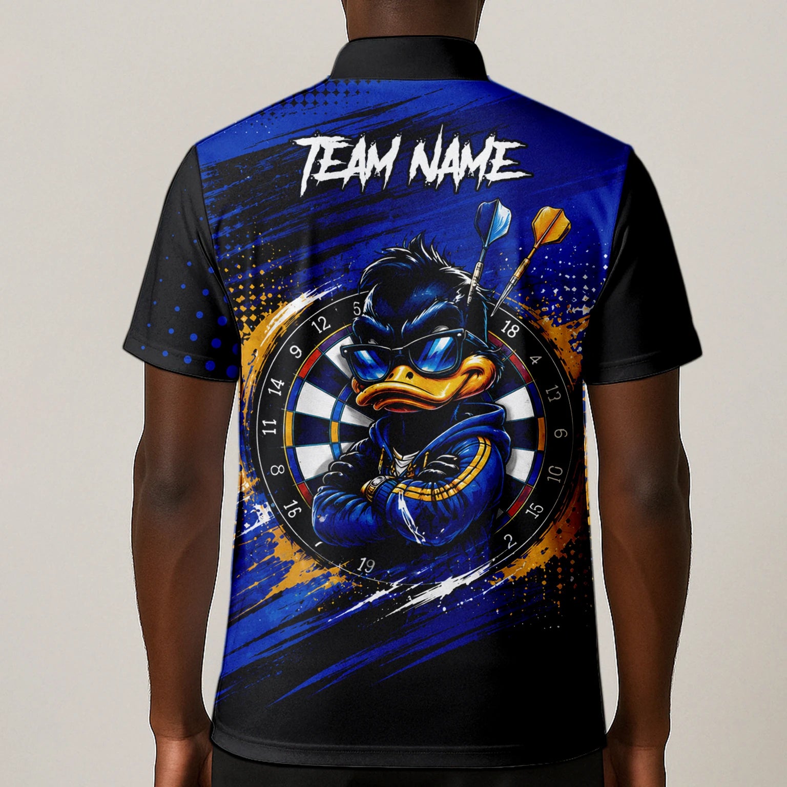 Personalised Blue & Gold Cool Duck Darts Polo Shirt For Men L859