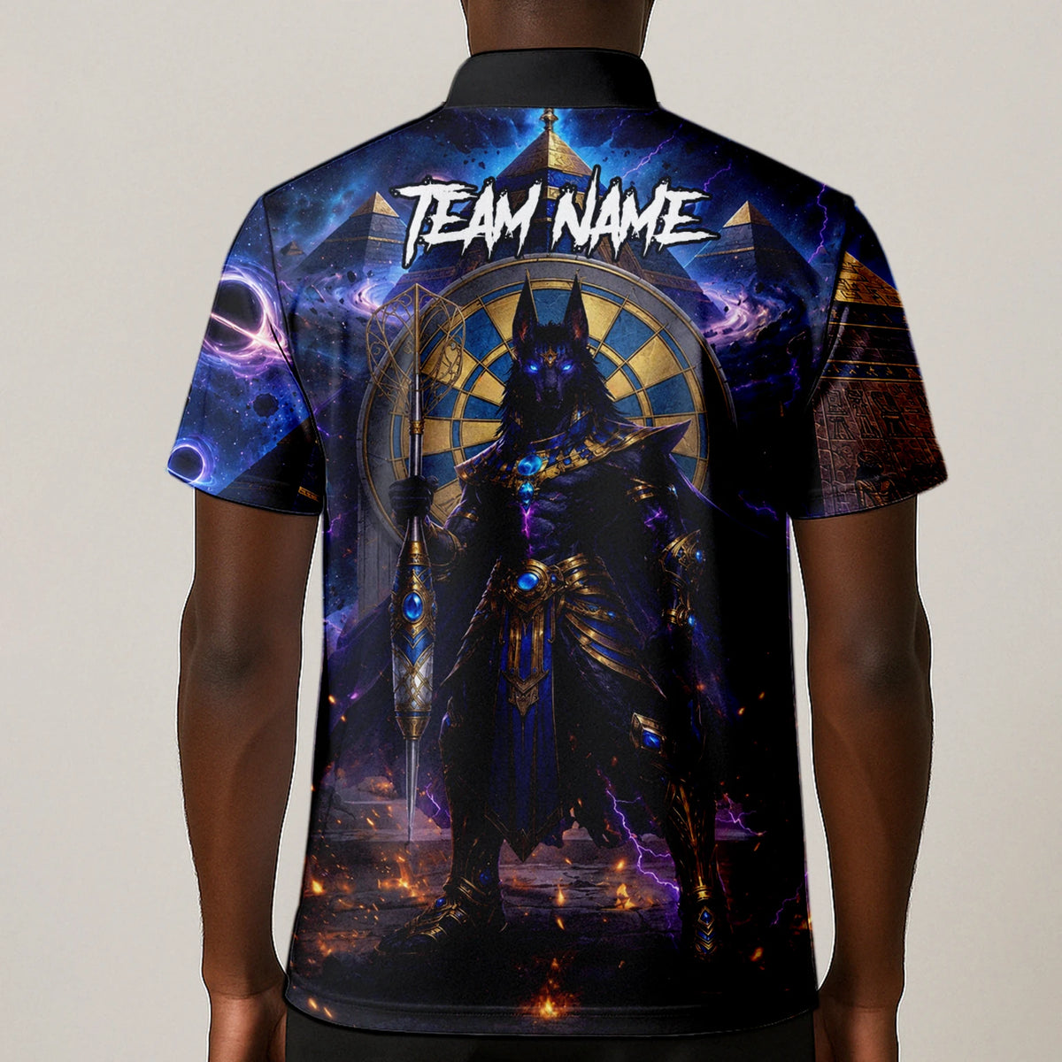 Personalised Blue Gold & Black Anubis Darts Shirt For Men N118