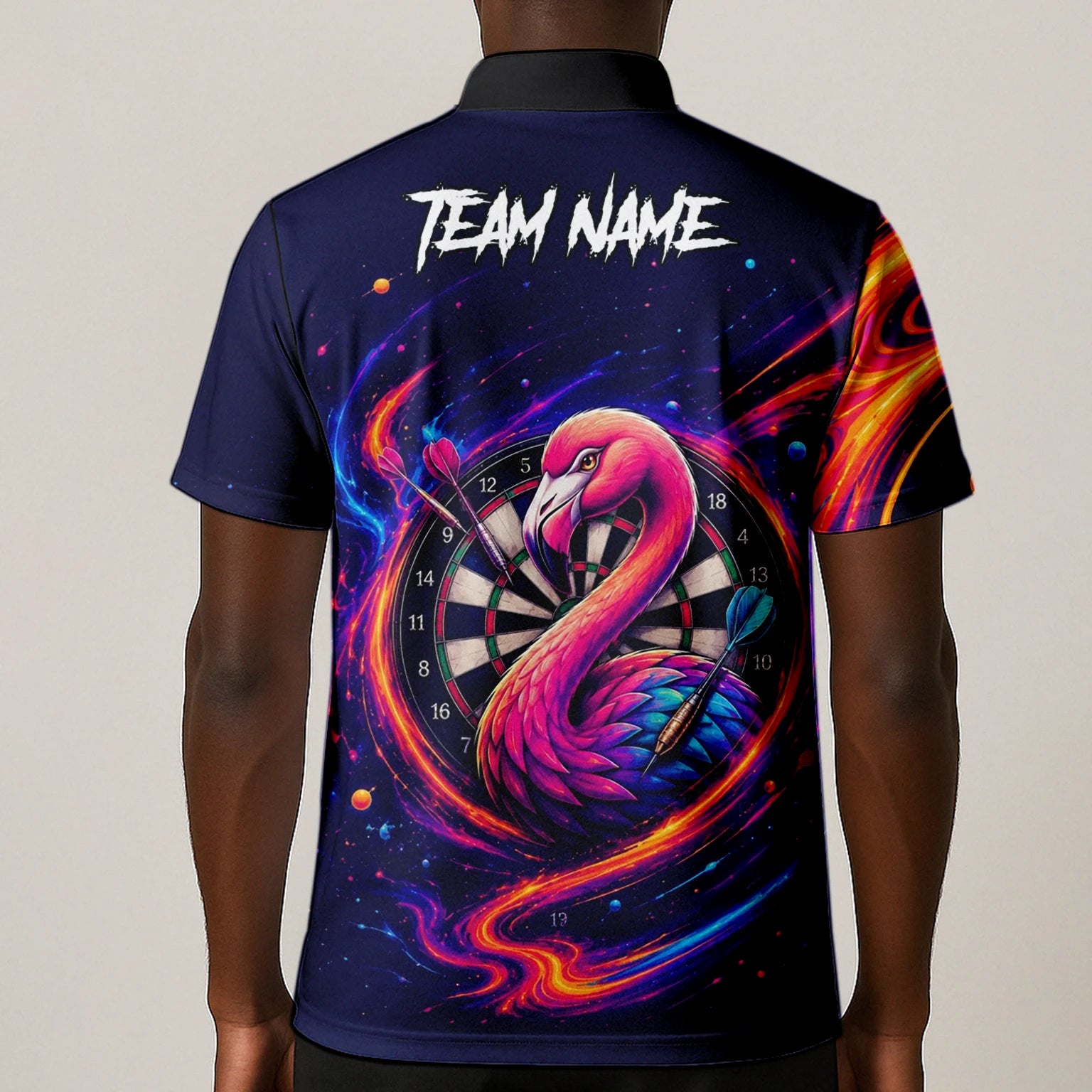 Personalised Neon Flamingo Galaxy Darts Polo Shirt For Men D064