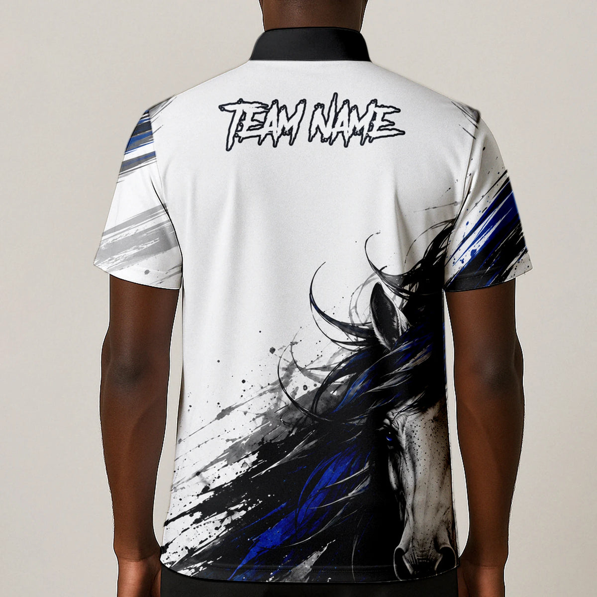 Personalised White Black Blue Rearing Horse Darts Shirt For Men O686