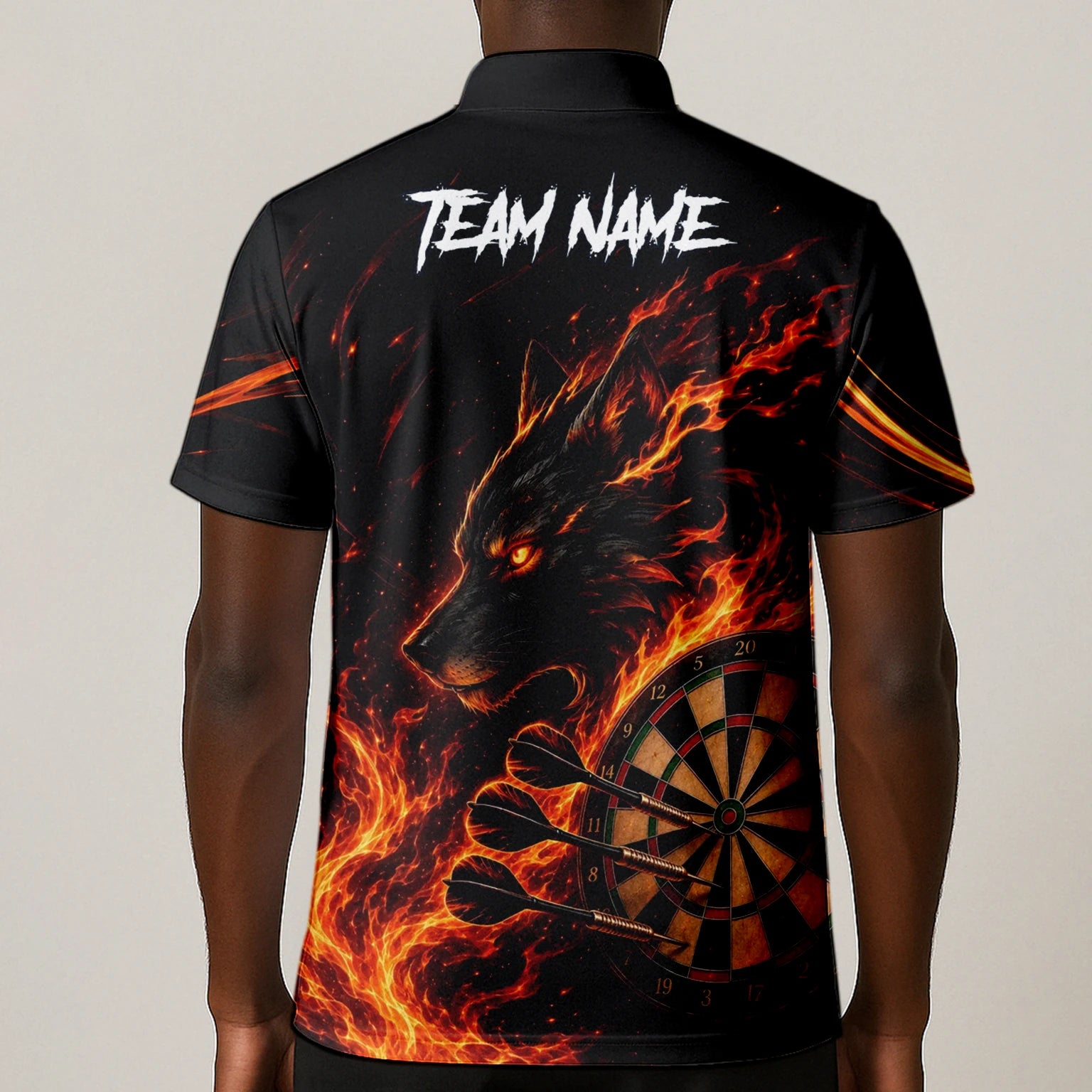 Personalised Flaming Wolf Darts Polo Shirt For Men W521