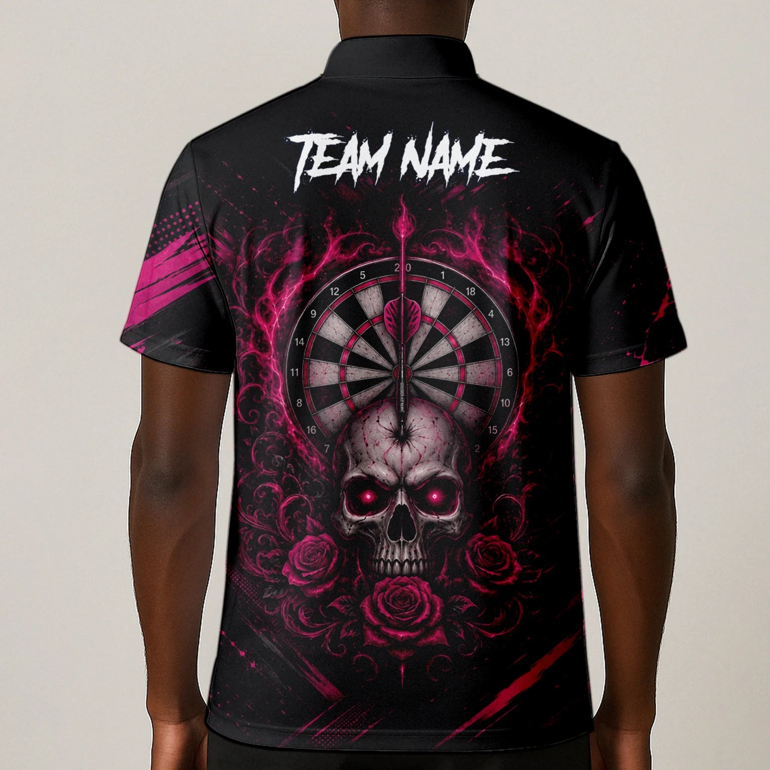 Personalised Black & Pink Skull and Roses Darts Shirt For Men V308
