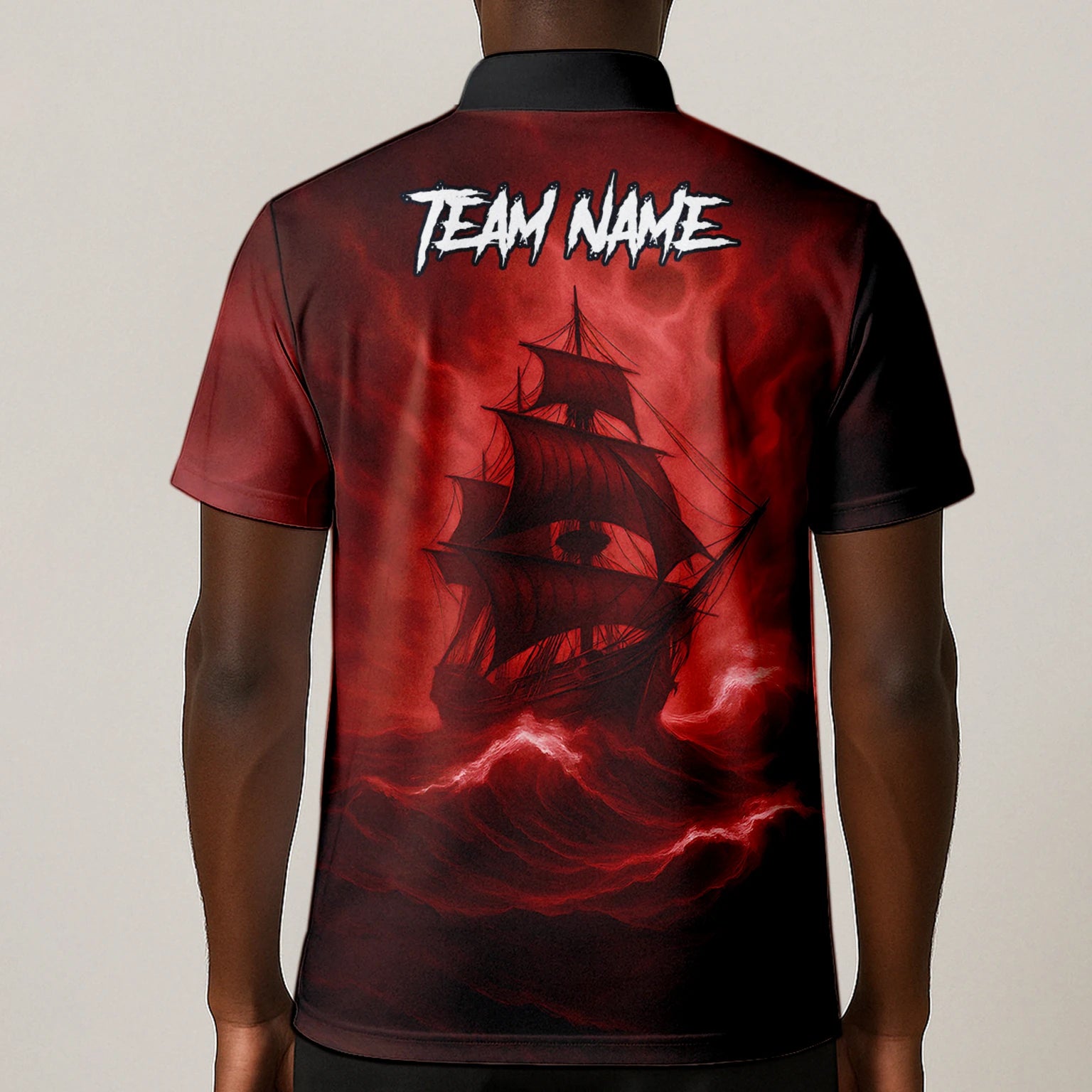Personalised Red & Black Pirate Skull Crossed Swords Darts Shirt For Men TR8209