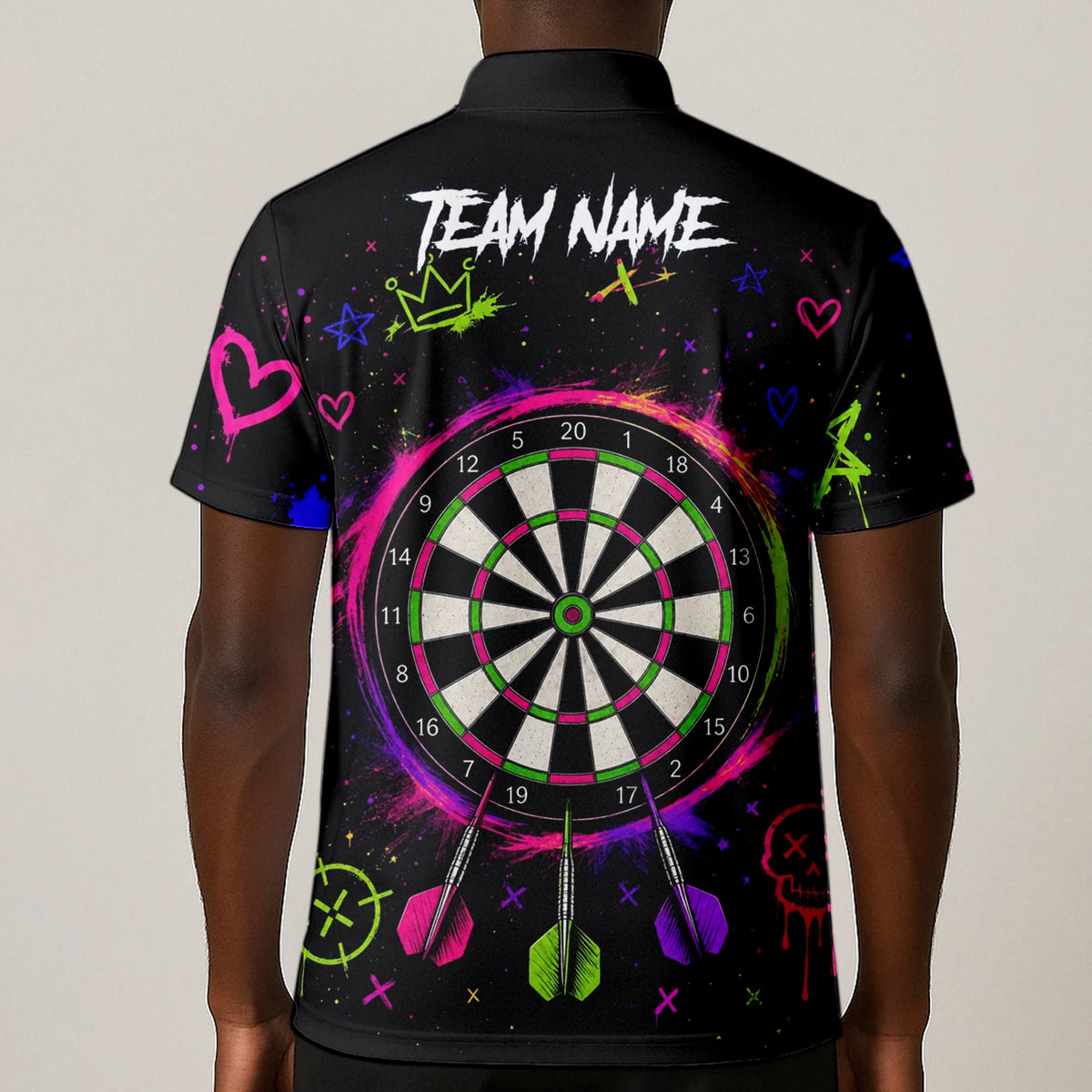 Personalised Black Neon Sugar Skull Woman Darts Shirt For Men K745