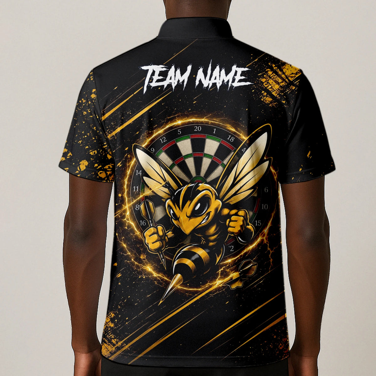 Personalised Black & Gold Bee Dartboard Darts Shirt For Men L410