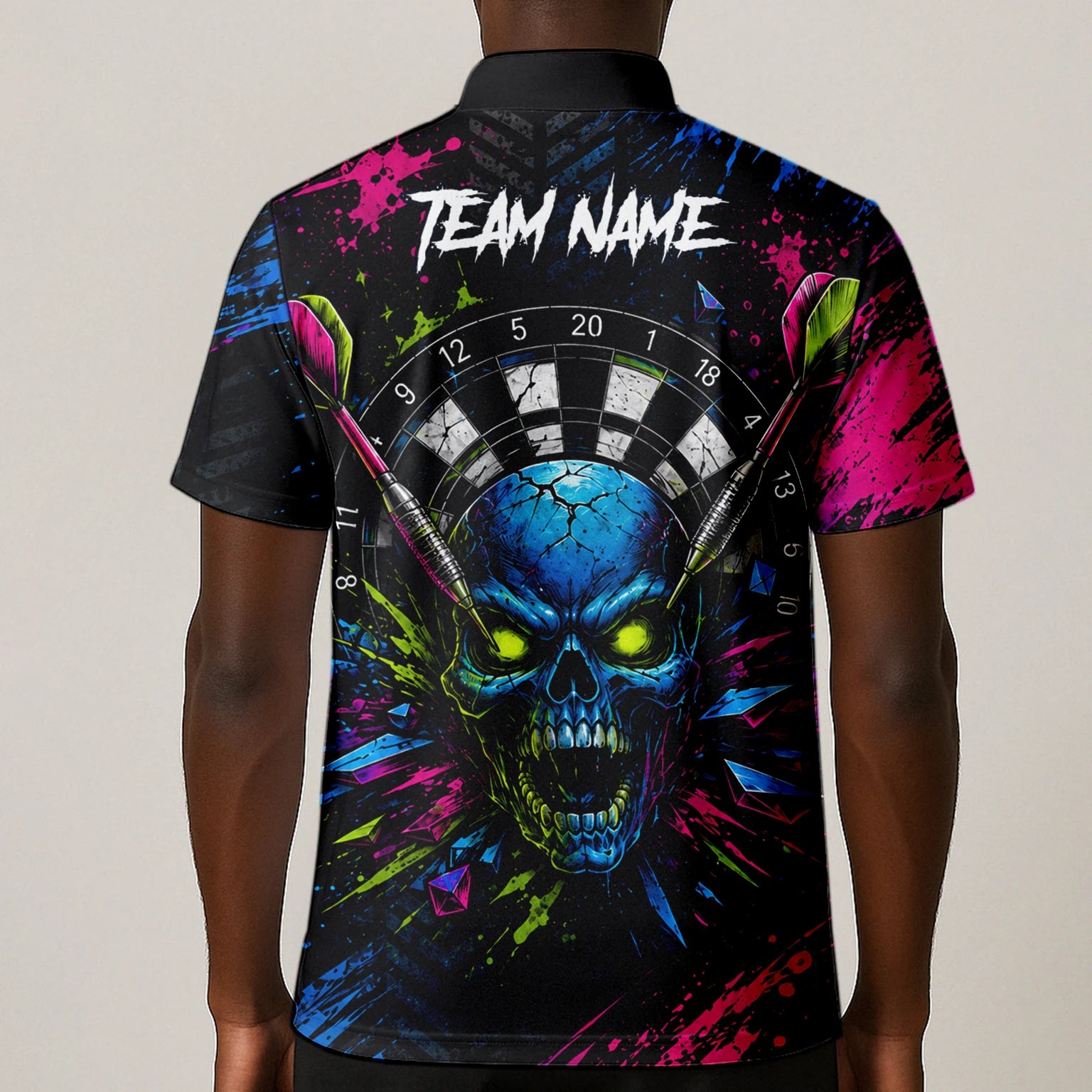 Personalised Neon Blue Green & Pink Skull Dartboard Darts Shirt For Men S232