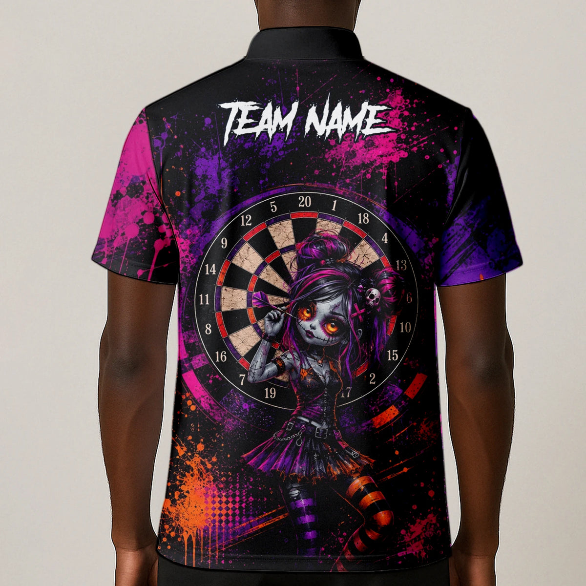 Personalised Black Purple Pink & Orange Gothic Darts Shirt For Men Z641