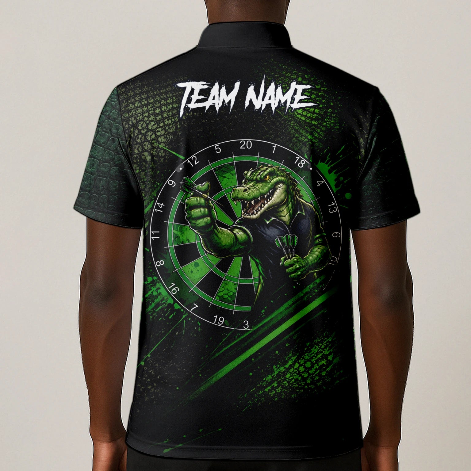 Personalised Black & Green Crocodile Darts Player Shirt For Men I987