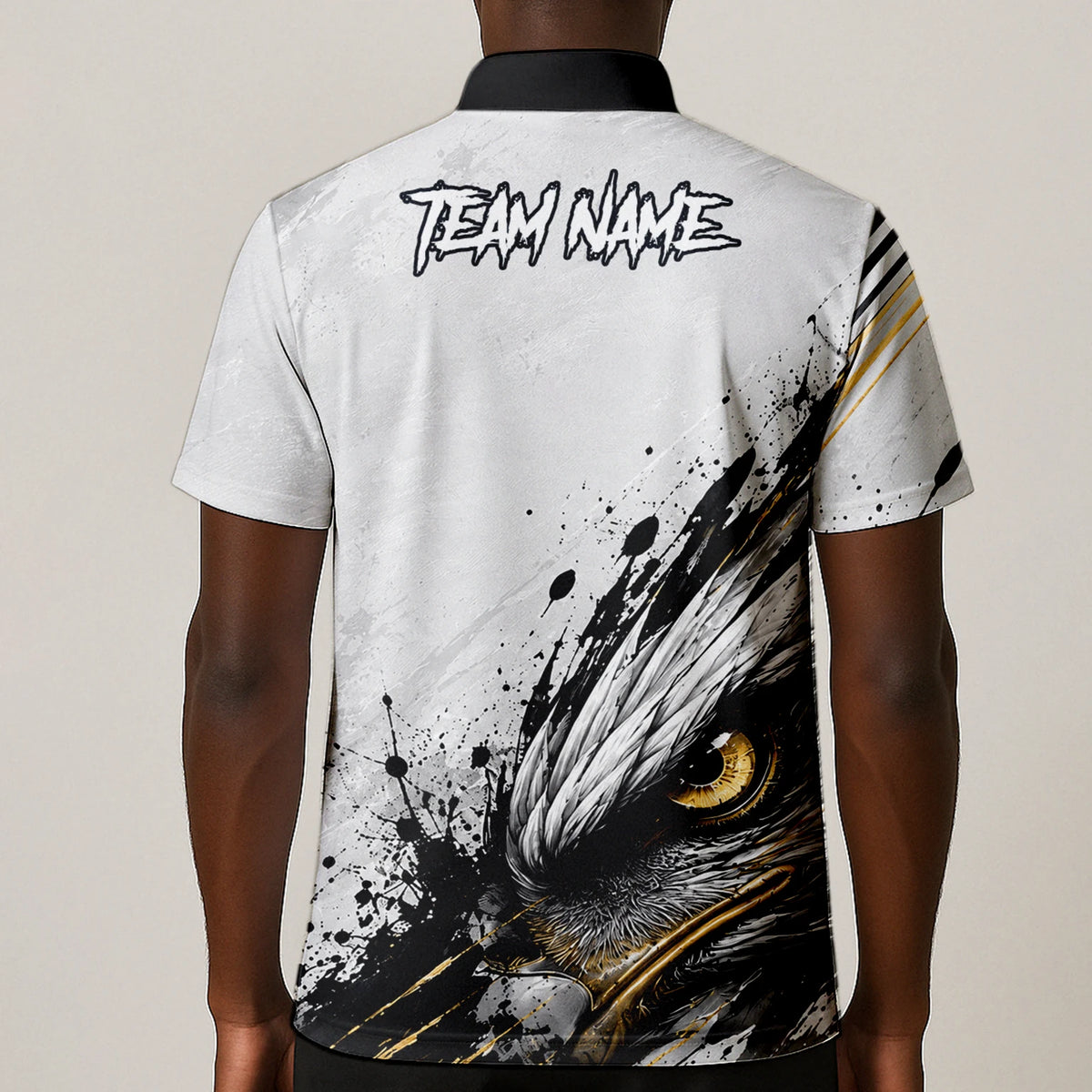 Personalised White Black Gold Bald Eagle Darts Shirt For Men S805