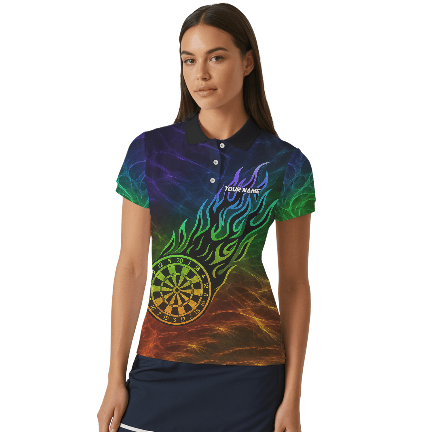 Personalized Rainbow Fire Dart Polo Shirt Black For Women F1678 additional image 4