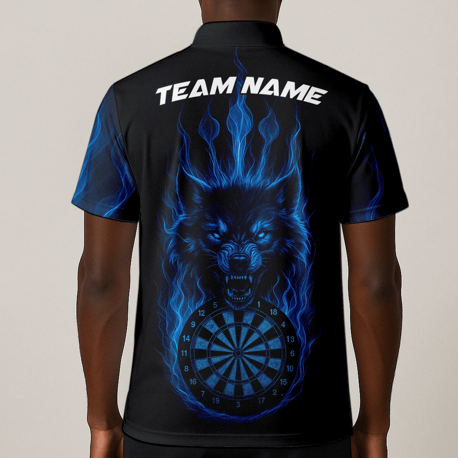Personalized Blue Flaming Wolf Dartboard Dart Shirt Polo Black For Men E3749 additional image 1