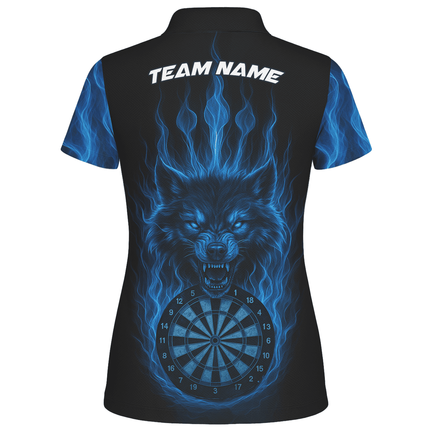 Personalized Blue Flaming Wolf Dartboard Dart Shirt Polo Black For Women E3749 additional image 2