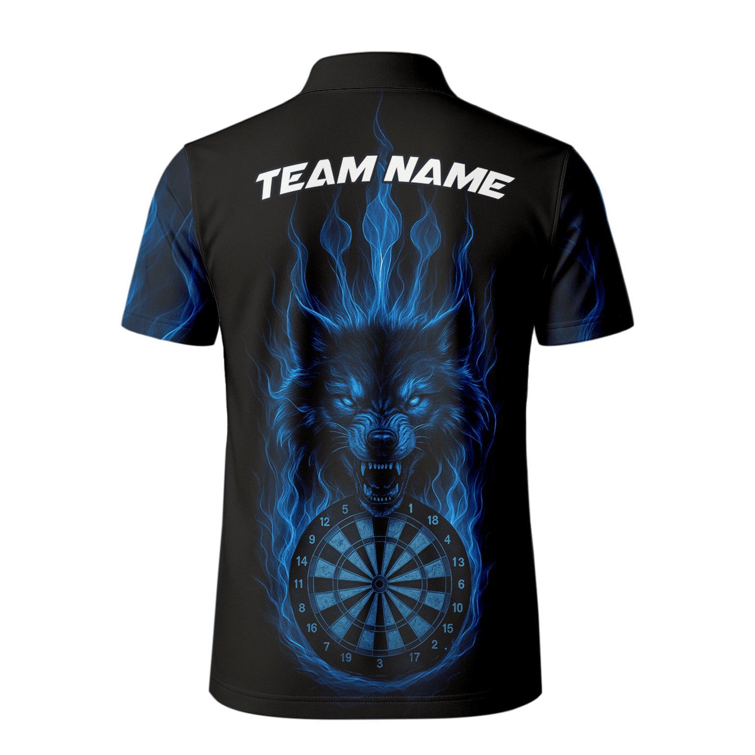 Personalized Blue Flaming Wolf Dartboard Dart Shirt Polo Black For Men E3749 additional image 3