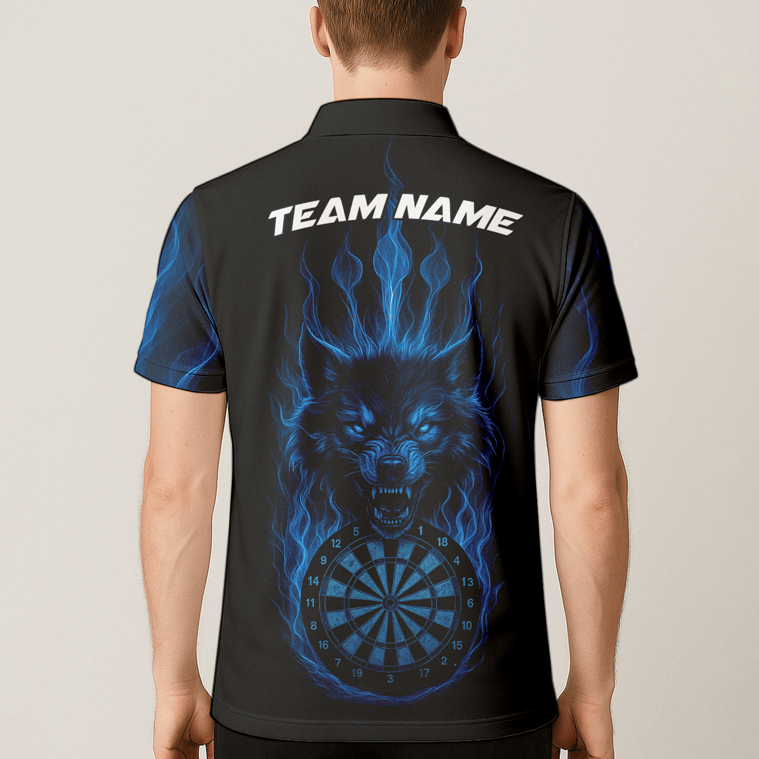 Personalized Blue Flaming Wolf Dartboard Dart Shirt Polo Black For Men E3749 additional image 5