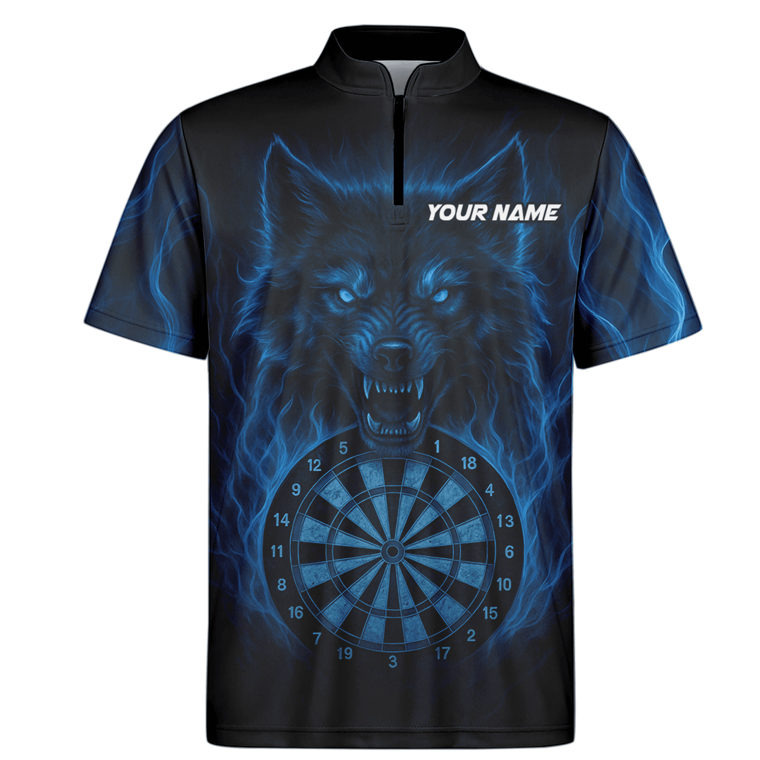 Personalized Blue Flaming Wolf Dartboard Dart Shirt Polo Black For Men E3749 additional image 6