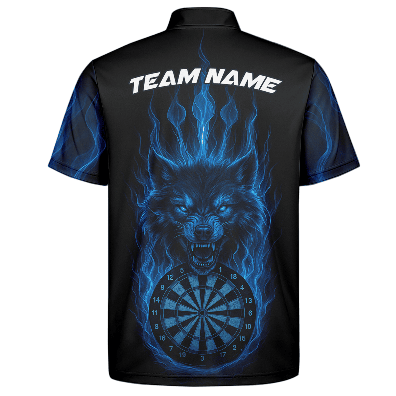 Personalized Blue Flaming Wolf Dartboard Dart Shirt Polo Black For Men E3749 additional image 7