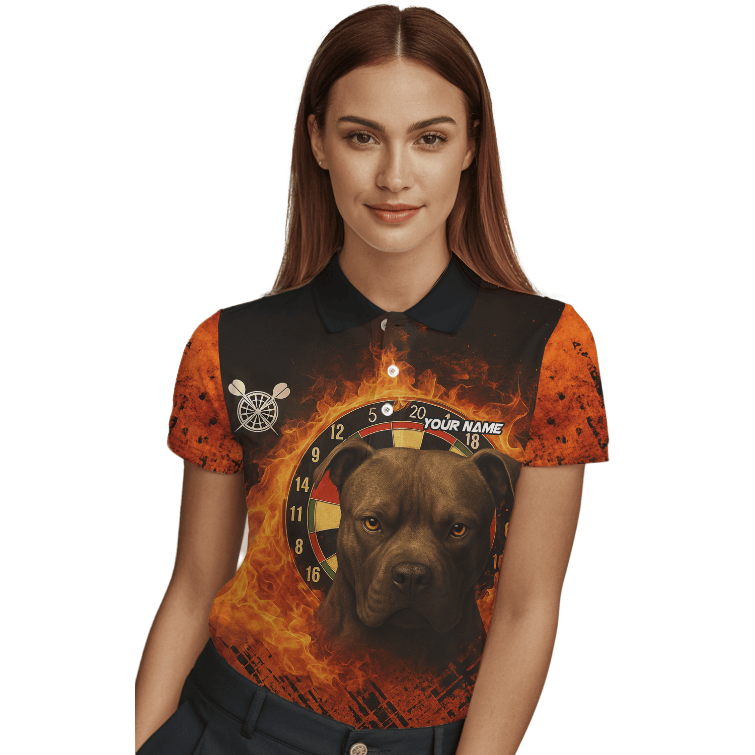 Personalized Fire Dog Dart Polo Shirt Black Orange For Women X5692 additional image 3
