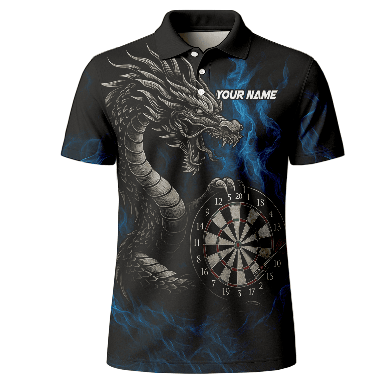 Personalized Dart Polo Shirt Custom Name Team Blue Flame Dragon Jersey for Men S7926 additional image 2