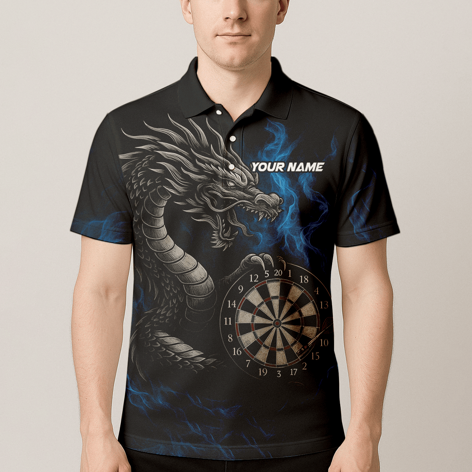 Personalized Dart Polo Shirt Custom Name Team Blue Flame Dragon Jersey for Men S7926 additional image 4