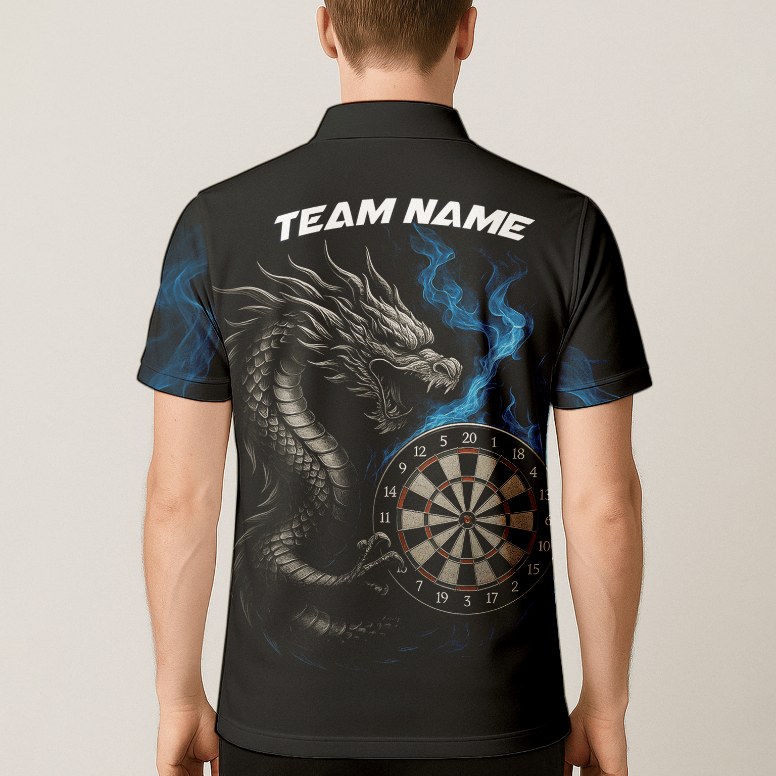 Personalized Dart Polo Shirt Custom Name Team Blue Flame Dragon Jersey for Men S7926 additional image 5