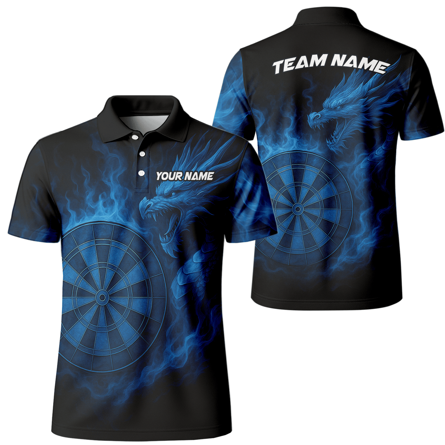 Personalized Blue Dragon Flame Dart Shirt Black For Men U7656 main image - polo No