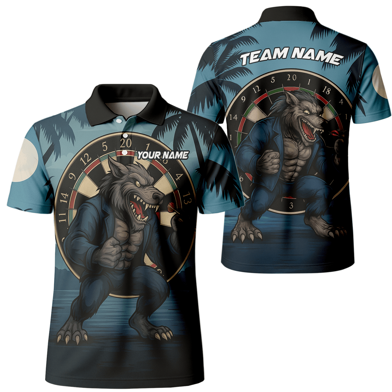 Personalized Werewolf Dart Polo Shirt Blue Tropical Night For Men O7902 main image - polo No