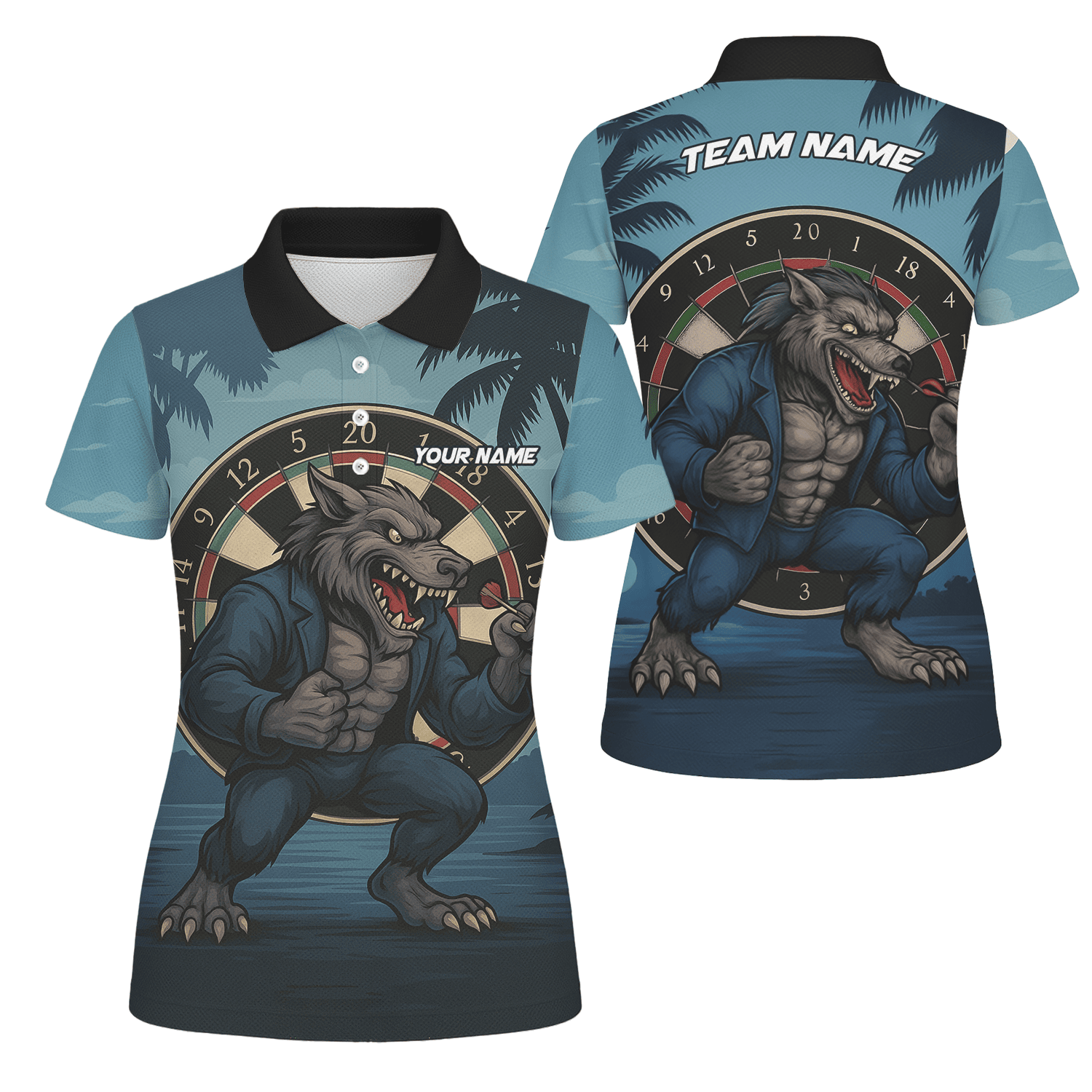 Personalized Werewolf Dart Polo Shirt Blue Tropical Night For Women O7902 main image - polo No