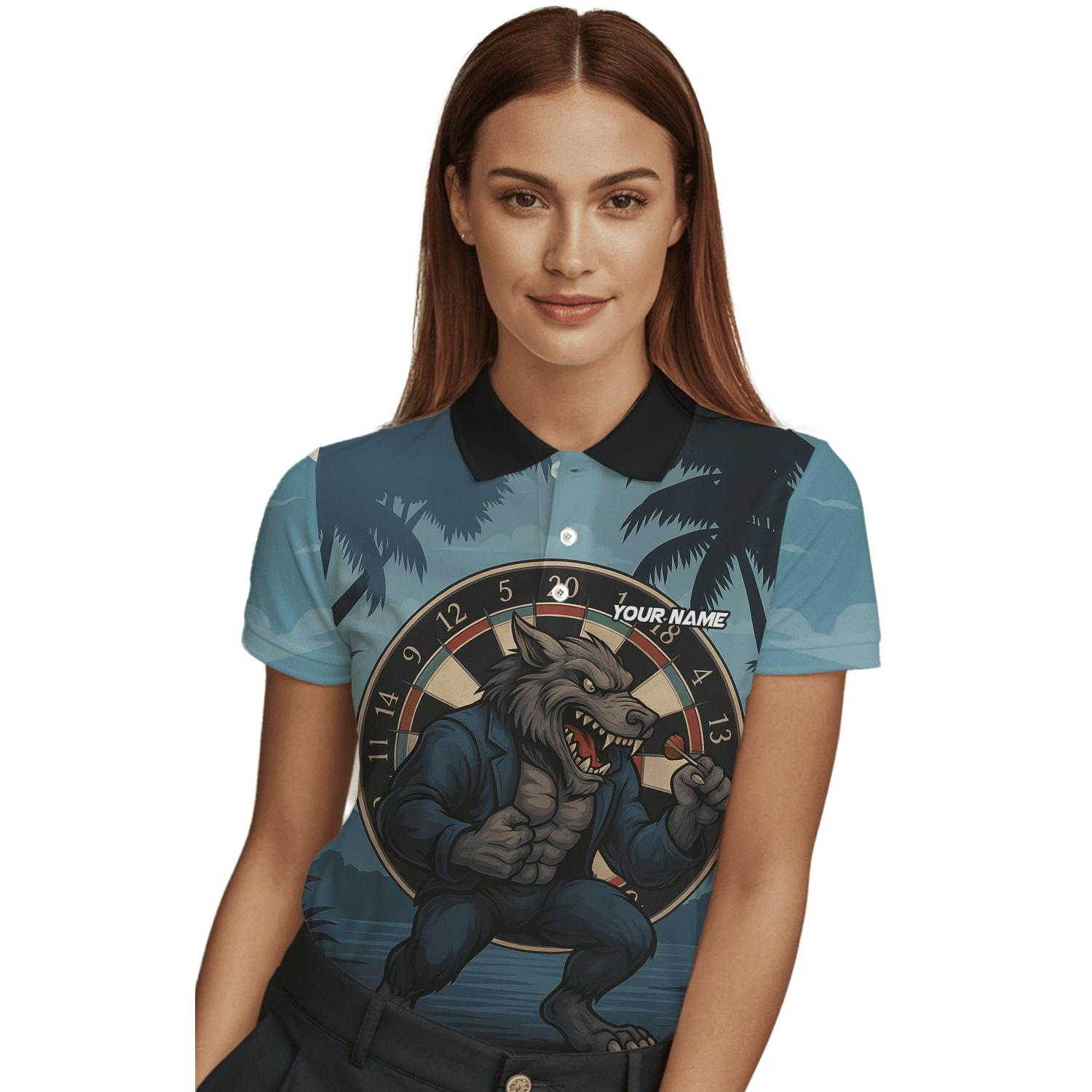 Personalized Werewolf Dart Polo Shirt Blue Tropical Night For Women O7902 additional image 3