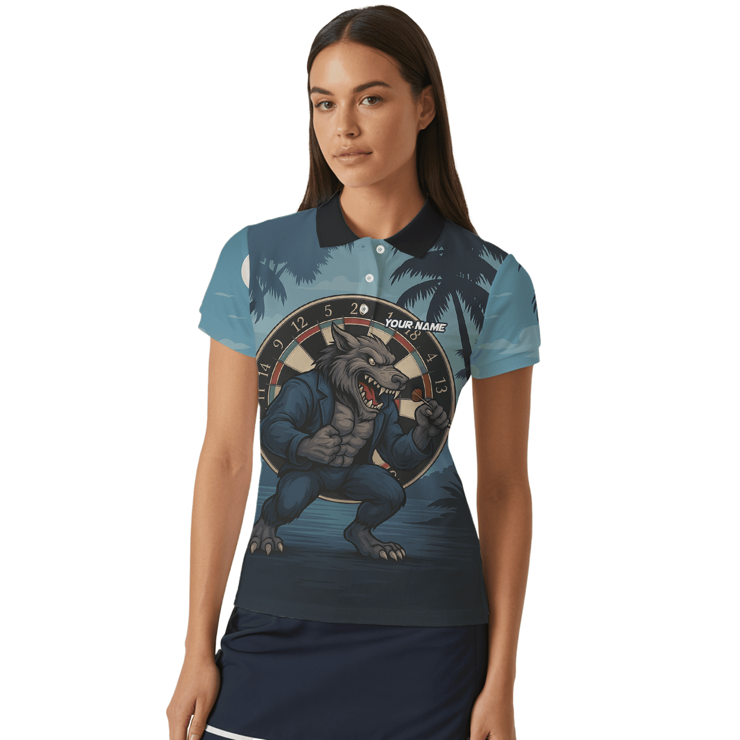 Personalized Werewolf Dart Polo Shirt Blue Tropical Night For Women O7902 additional image 4