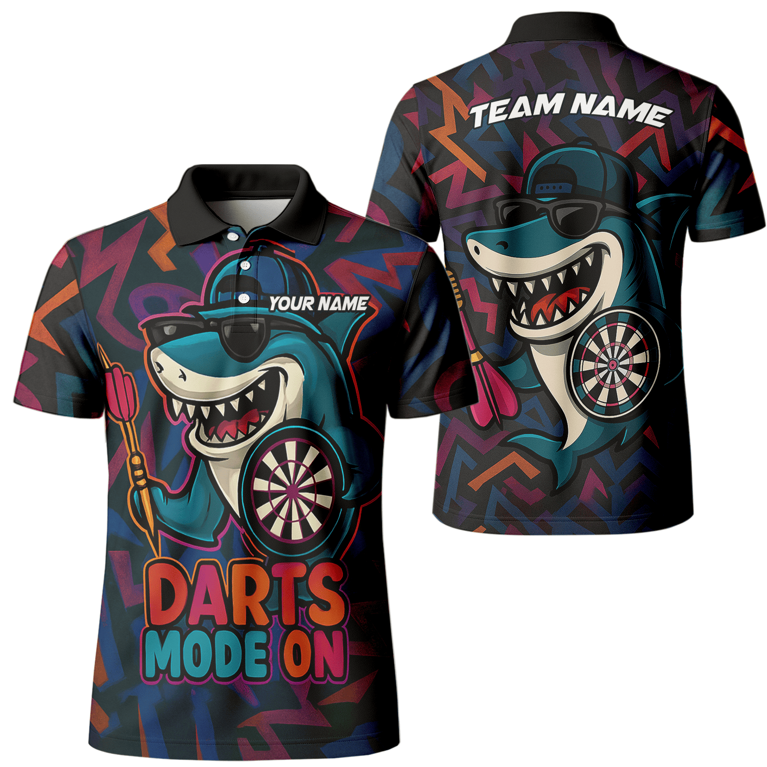 Personalized Cool Shark Darts Mode On Polo Shirt Black Multi-color For Men X0845 main image - polo No