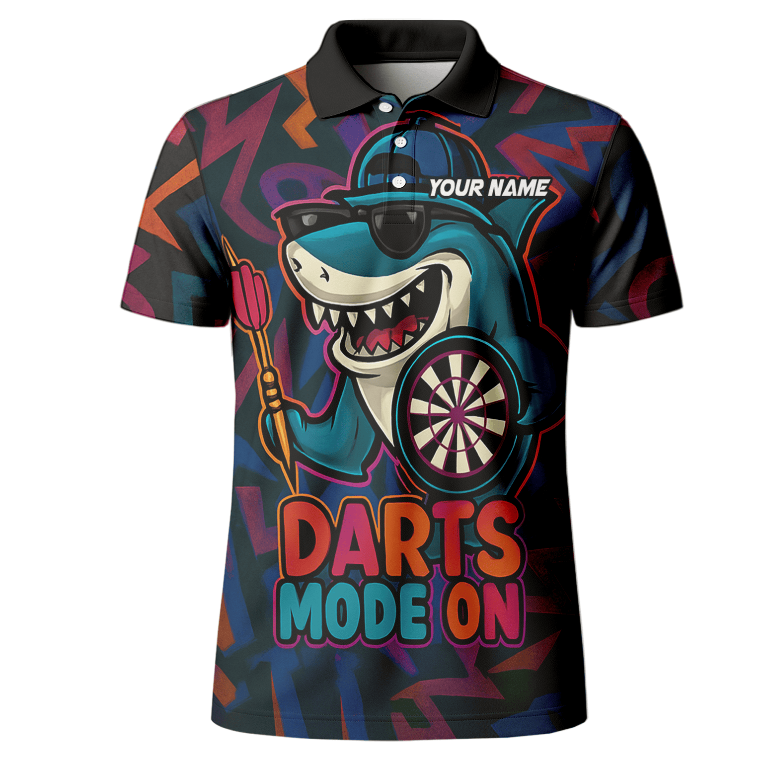 Personalized Cool Shark Darts Mode On Polo Shirt Black Multi-color For Men X0845 additional image 2