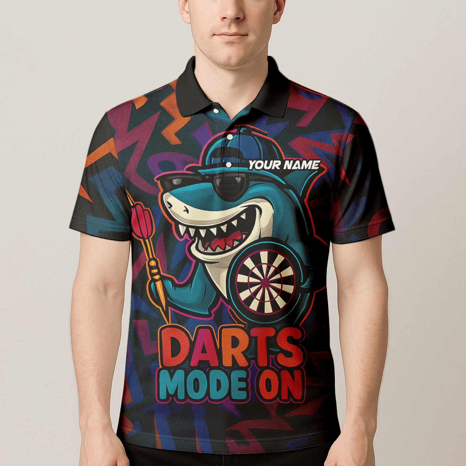 Personalized Cool Shark Darts Mode On Polo Shirt Black Multi-color For Men X0845 additional image 4