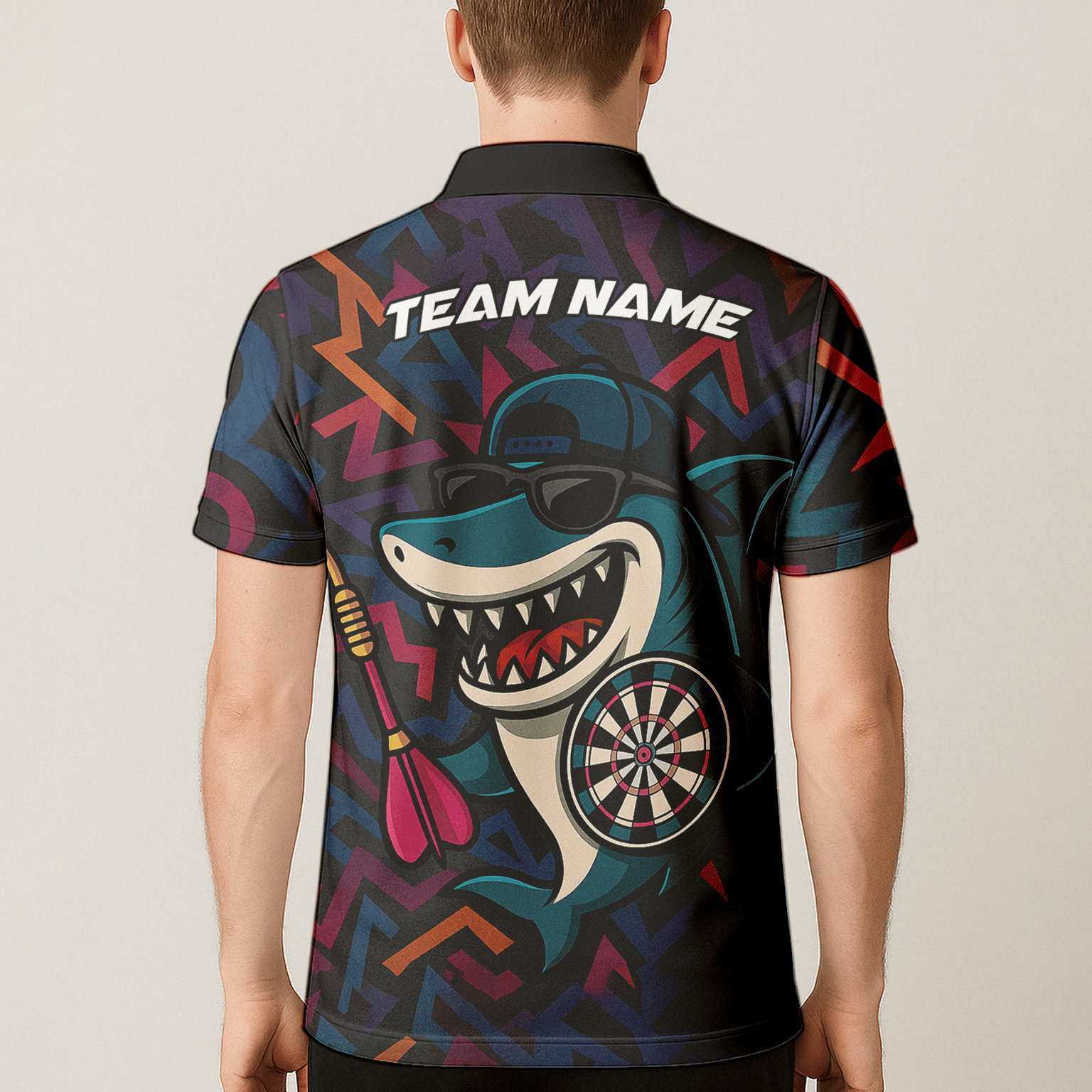 Personalized Cool Shark Darts Mode On Polo Shirt Black Multi-color For Men X0845 additional image 5