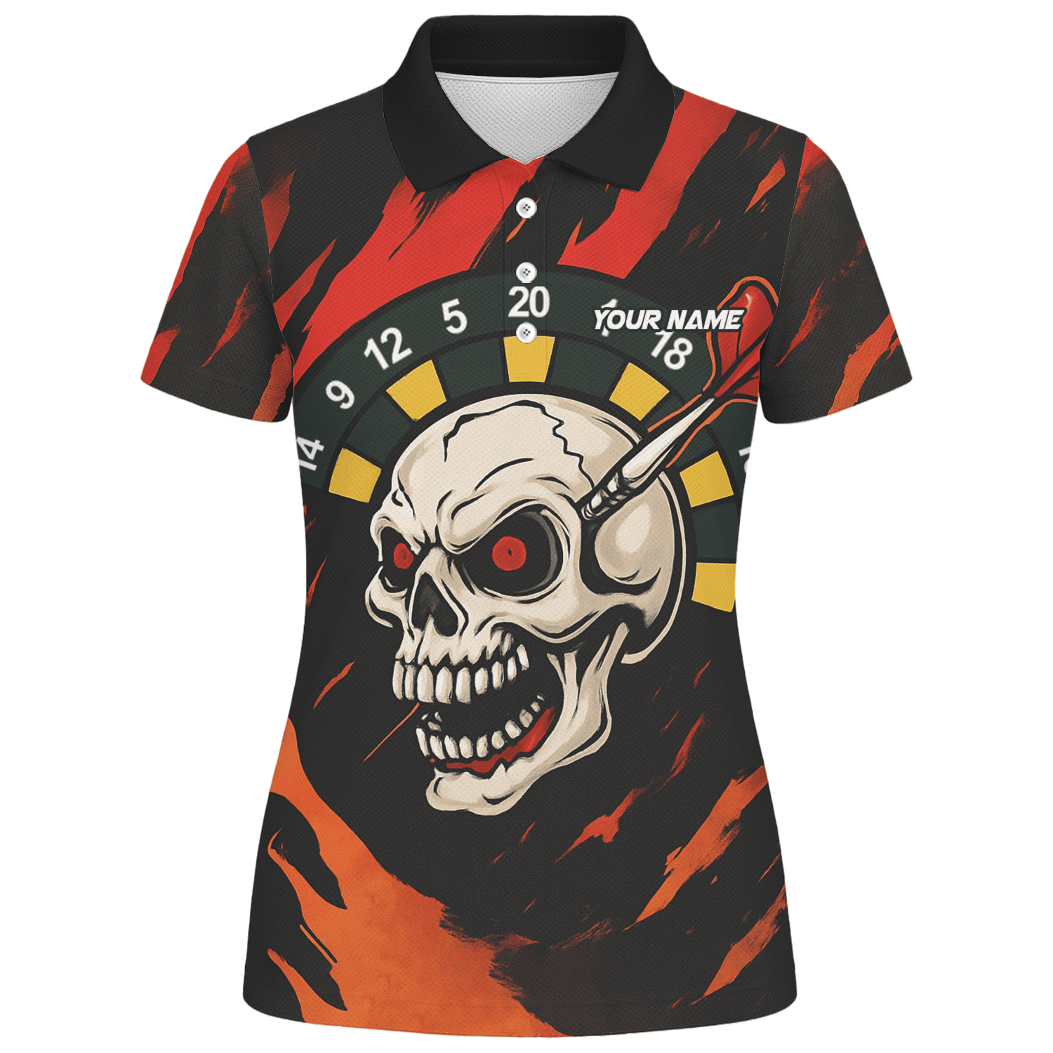 Personalized Skull Darts Polo Shirt Red Black Fire Flame Custom Jersey For Women E0172 additional image 1