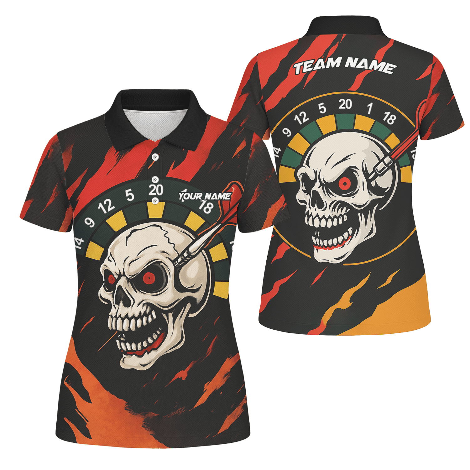 Personalized Skull Darts Polo Shirt Red Black Fire Flame Custom Jersey For Women E0172 main image - polo No