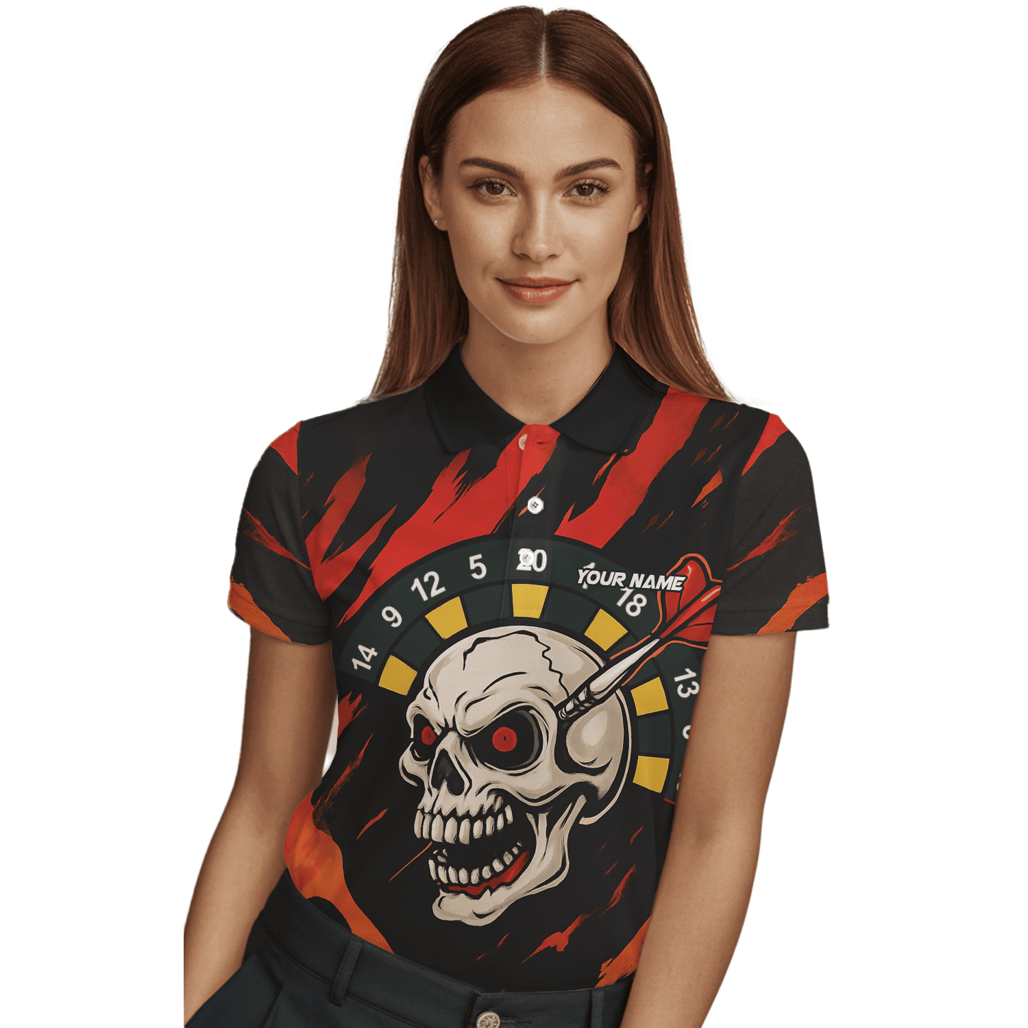 Personalized Skull Darts Polo Shirt Red Black Fire Flame Custom Jersey For Women E0172 additional image 3