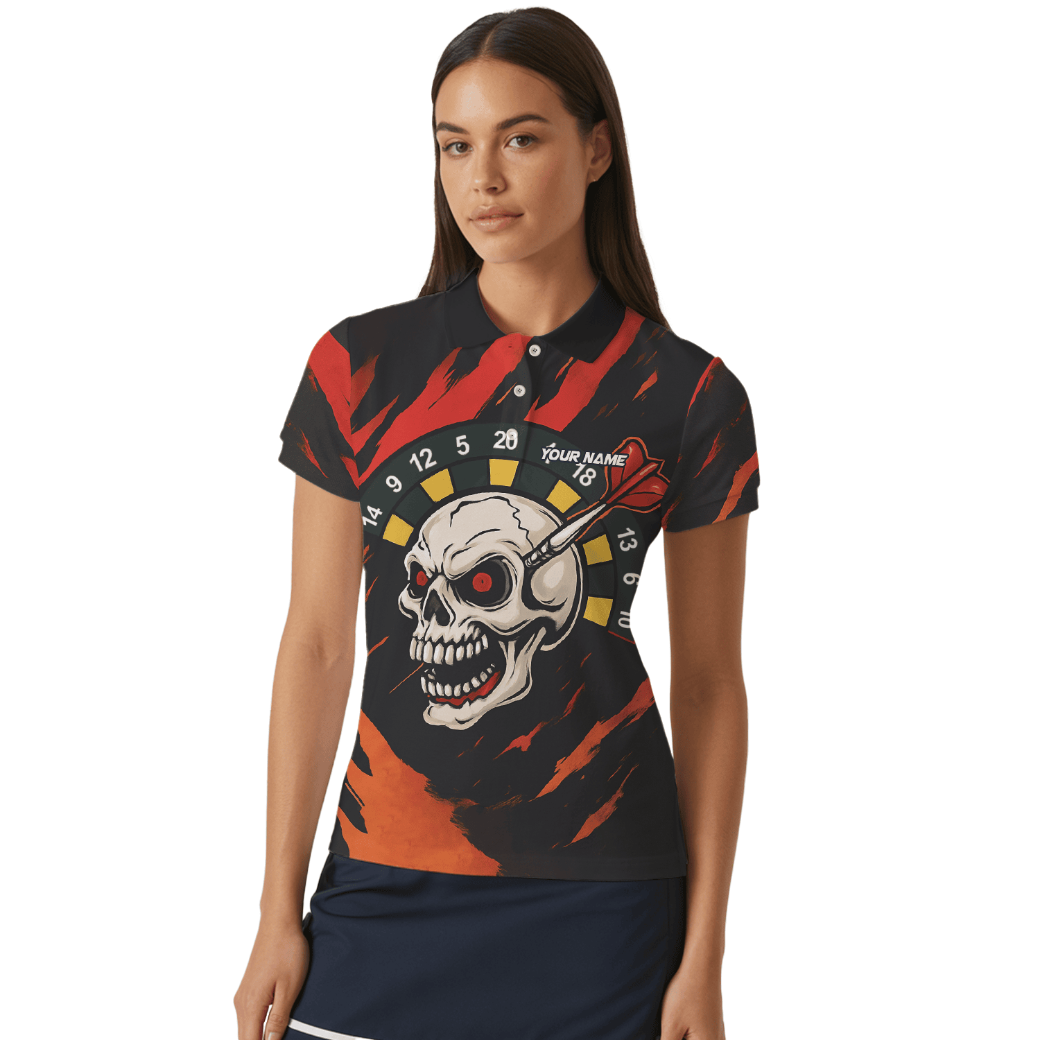 Personalized Skull Darts Polo Shirt Red Black Fire Flame Custom Jersey For Women E0172 additional image 4