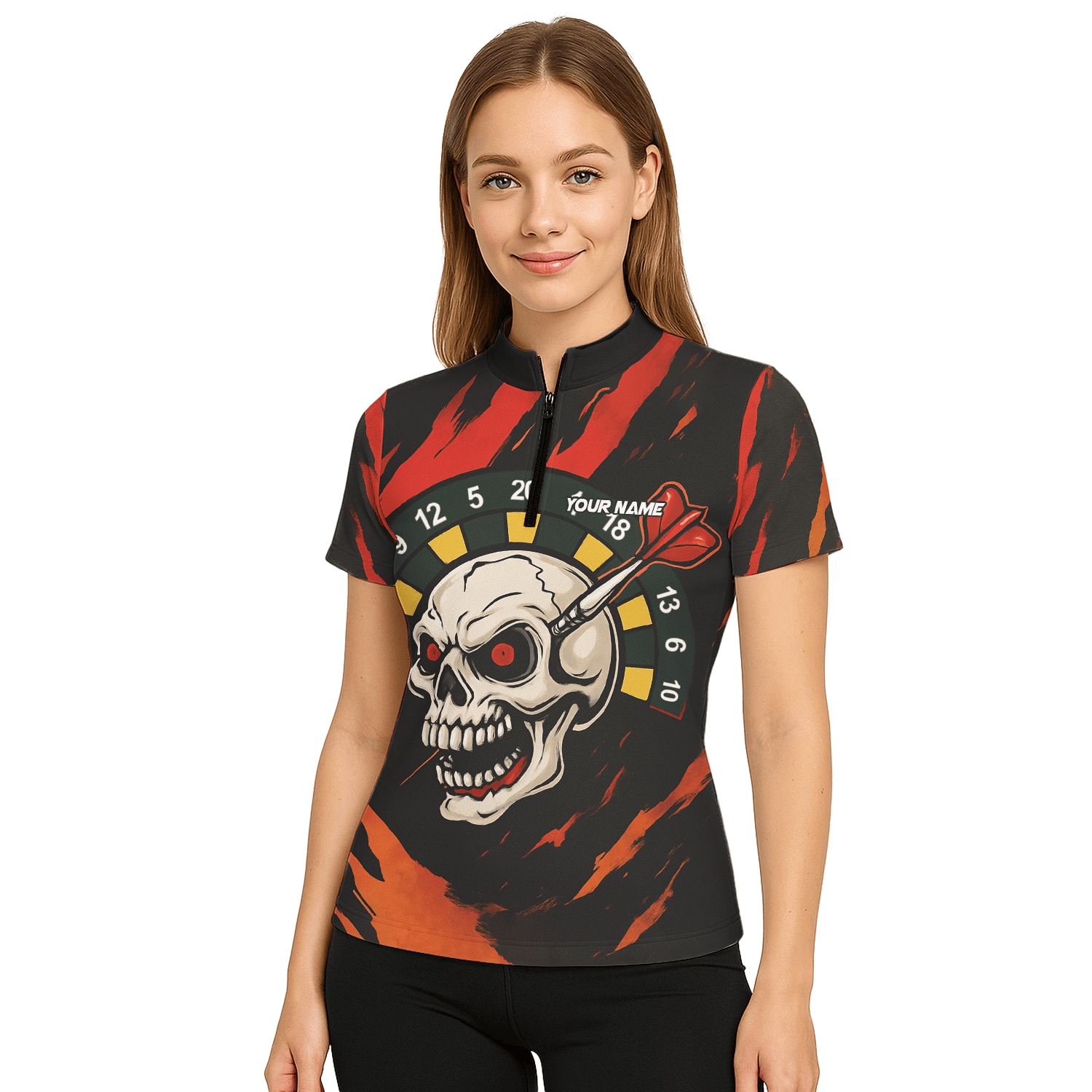 Personalized Skull Darts Polo Shirt Red Black Fire Flame Custom Jersey For Women E0172 additional image 5