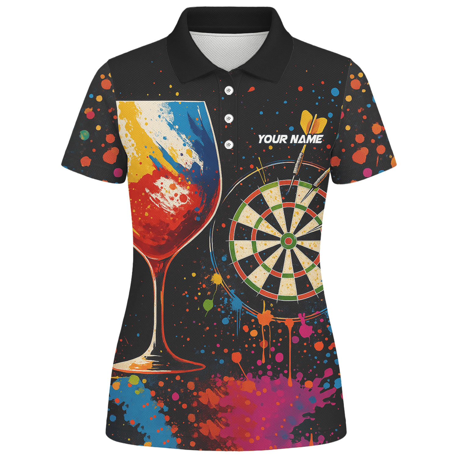 Personalized Colorful Paint Splatter Wine Glass Dart Polo Shirt For Women Q0247 additional image 1