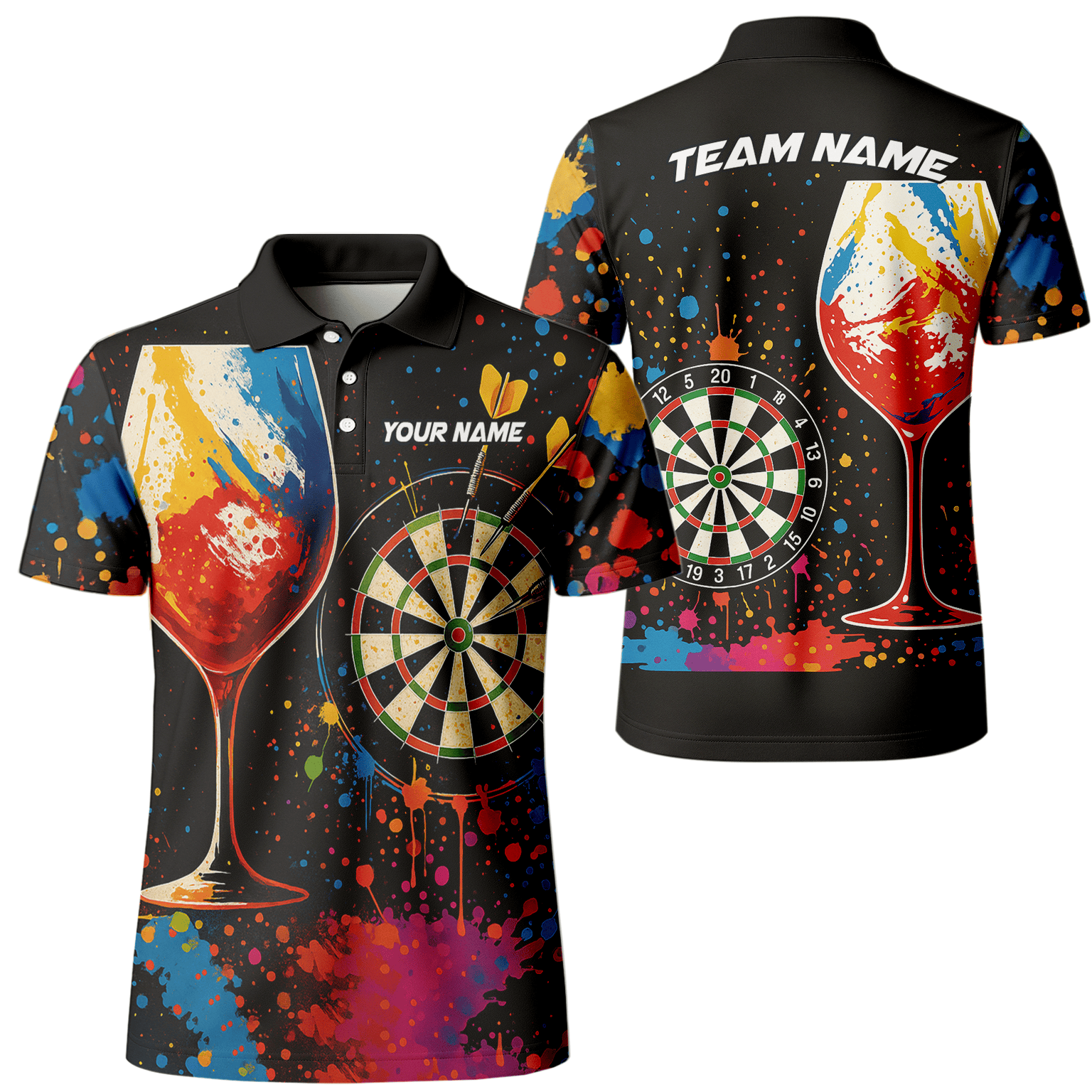 Personalized Colorful Paint Splatter Wine Glass Dart Polo Shirt For Men Q0247 main image - polo No
