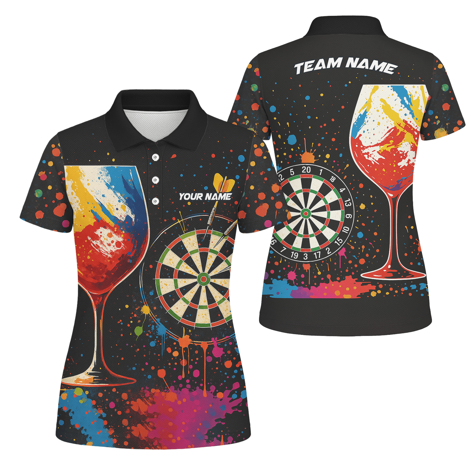 Personalized Colorful Paint Splatter Wine Glass Dart Polo Shirt For Women Q0247 main image - polo No