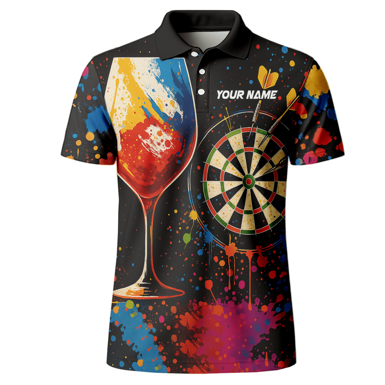 Personalized Colorful Paint Splatter Wine Glass Dart Polo Shirt For Men Q0247 additional image 2