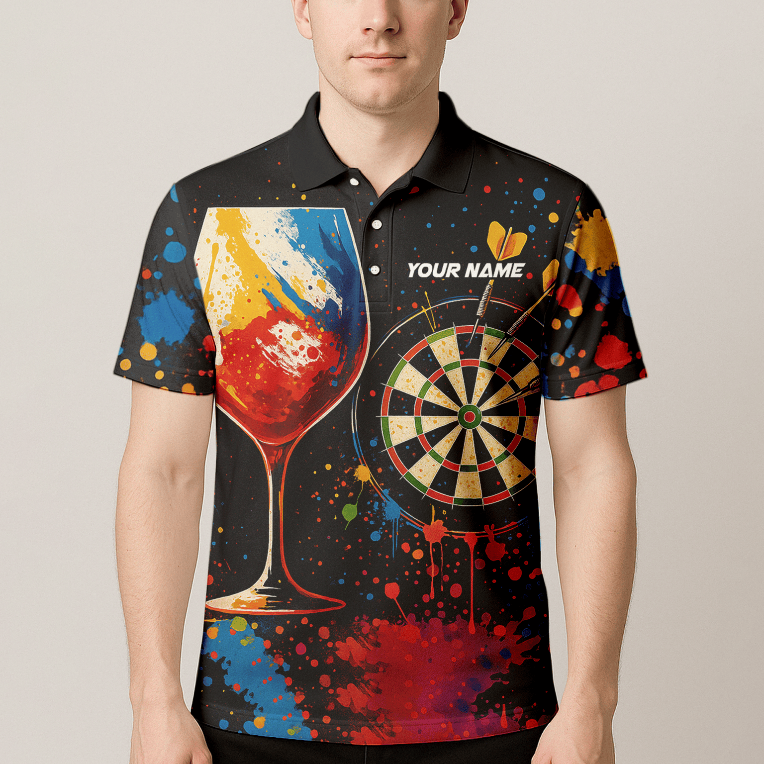 Personalized Colorful Paint Splatter Wine Glass Dart Polo Shirt For Men Q0247 additional image 4