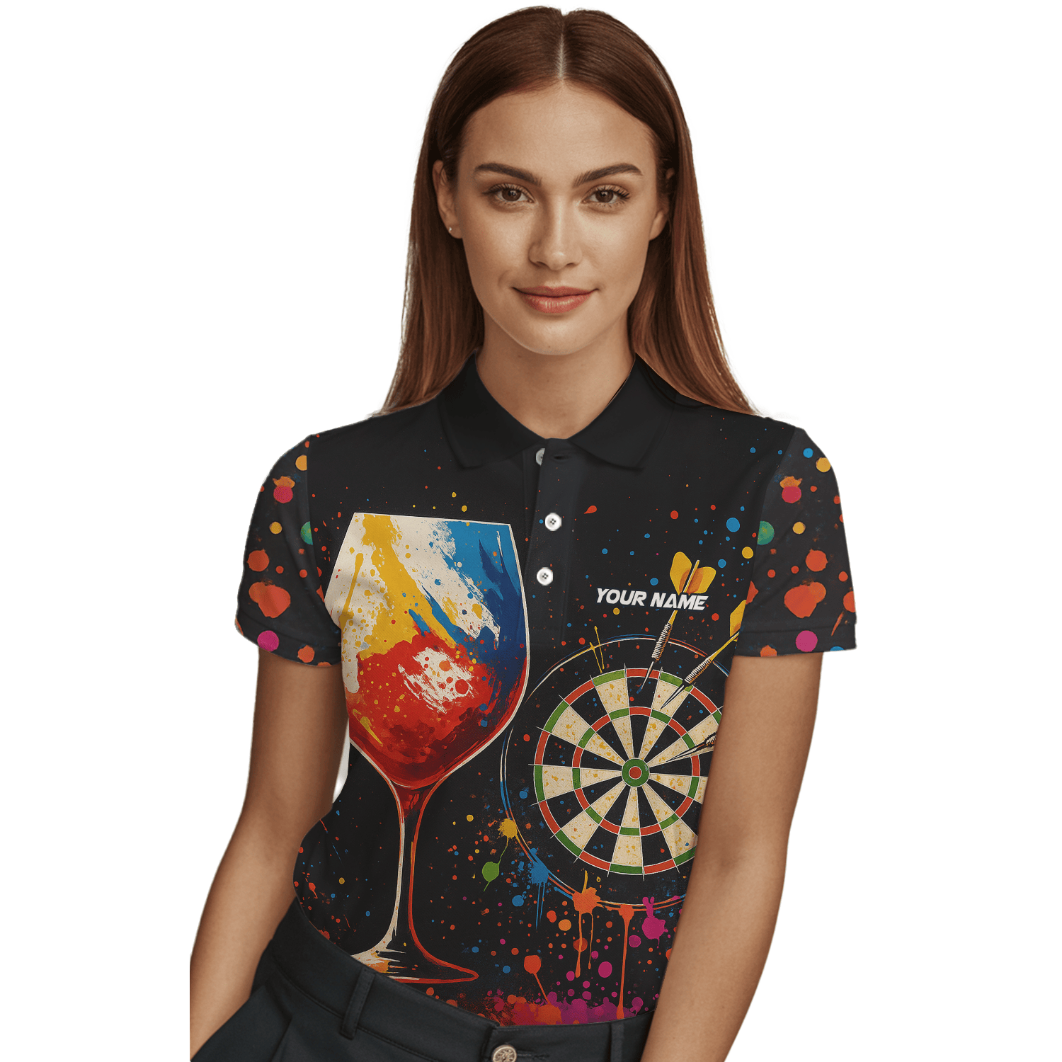 Personalized Colorful Paint Splatter Wine Glass Dart Polo Shirt For Women Q0247 additional image 3